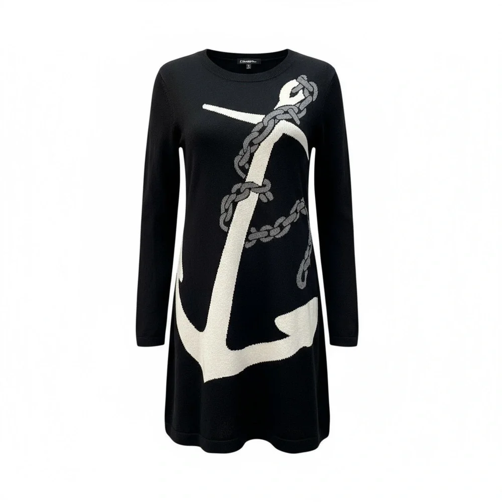 EXPRESS S Black Sweater Dress Big White Anchor Graphic R $88 - Picture 2 of 13
